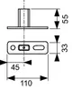 TECEprofil Einsteckhalter, rechteckige Form mit einem zentralen Loch, insgesamt 110 mm breit und 45 mm hoch, mit weiteren Montageöffnungen auf der Oberfläche.